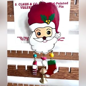 Santa pin, VERY vintage hand painted wood brooch